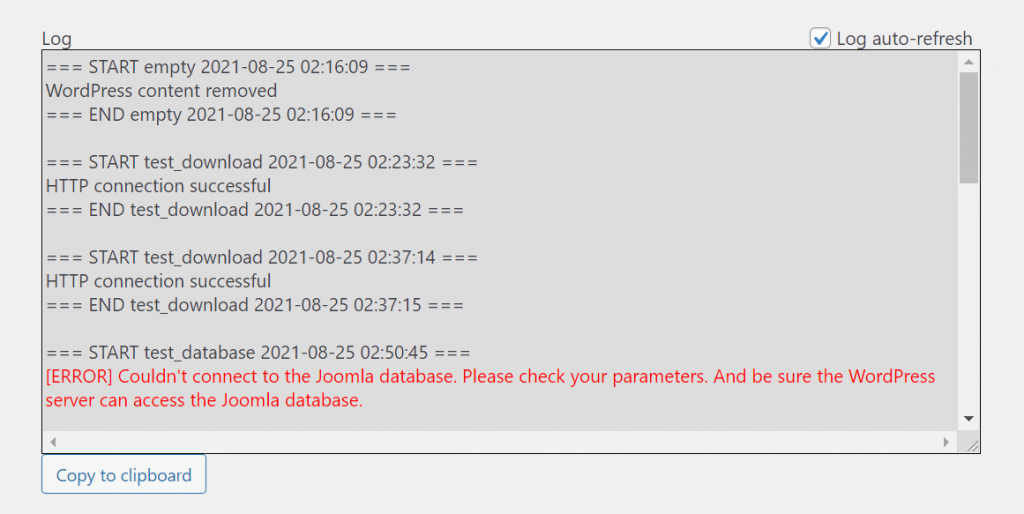 Error - couldn't connect to the Joomla database. Please check your parameters. And be sure the WordPress server can access the Joomla database