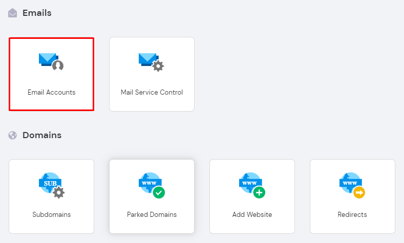 Selecting Email Accounts under the Emails section in hPanel