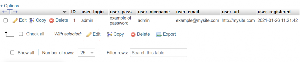 Editing login credentials