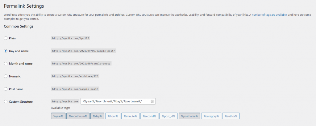 Permalink Settings in the WordPress dashboard