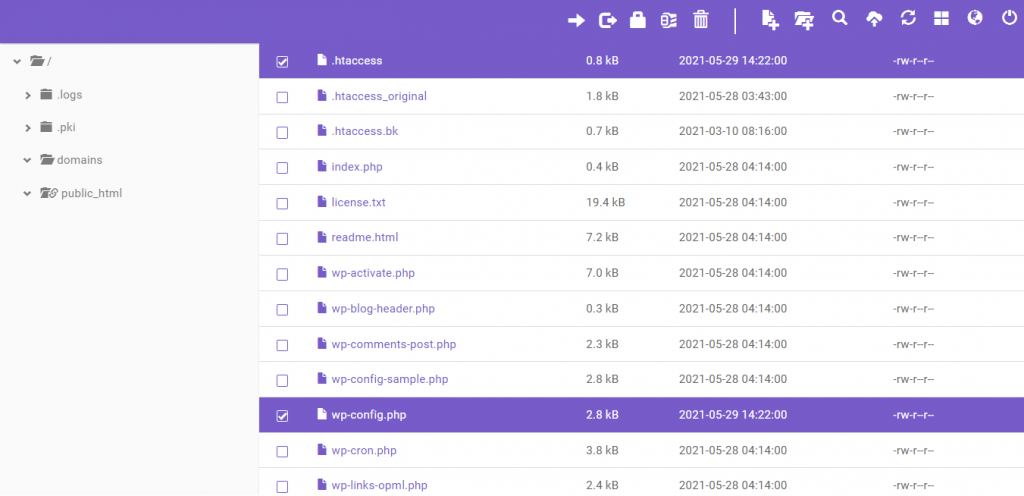 Clicking on the .htaccess or wp-config.php files in the public_html folder.
