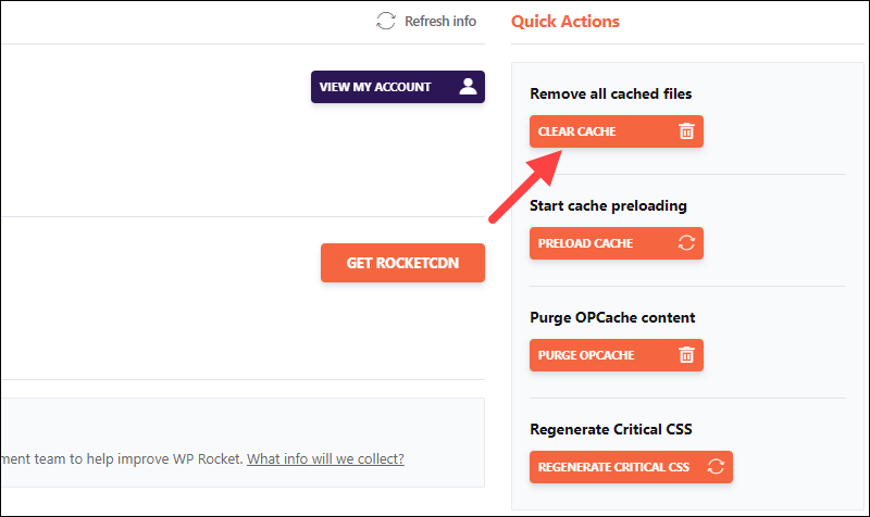 Clearing WP Rocket cache in WordPress.