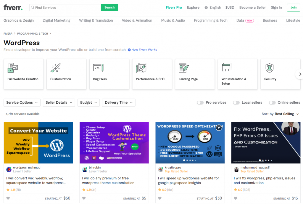 Fiverr's freelance WordPress developers.