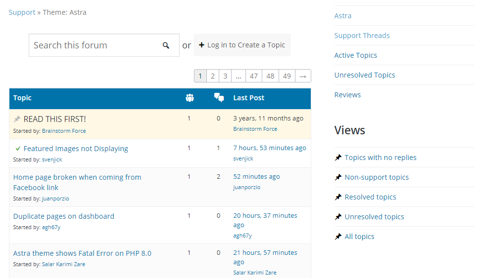 WordPress support forums. 