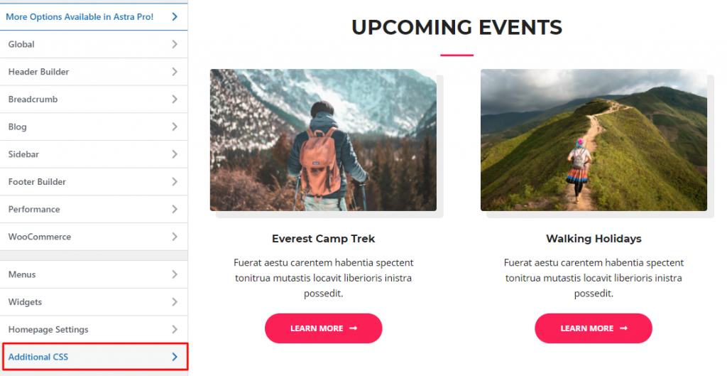 Configuring additional CSS elements on WordPress.