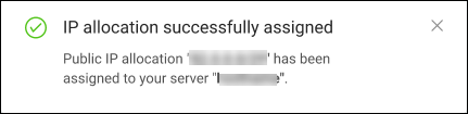 Assign public IP allocation confirmation message.