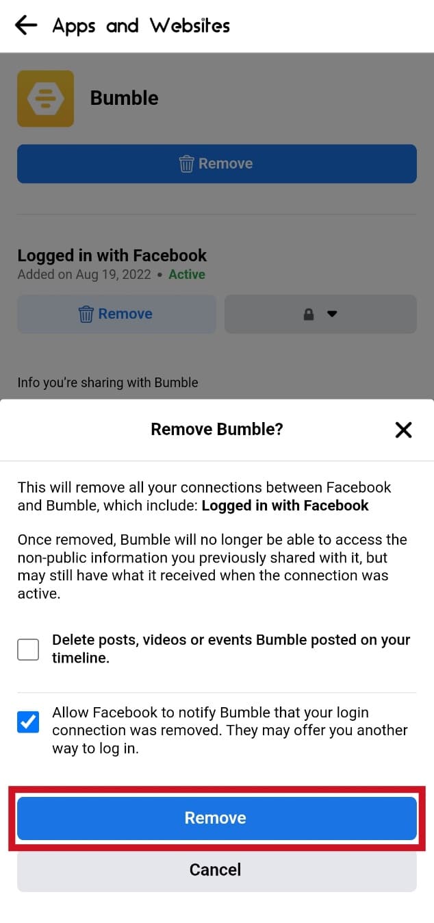 Confirm by tapping the Remove button 