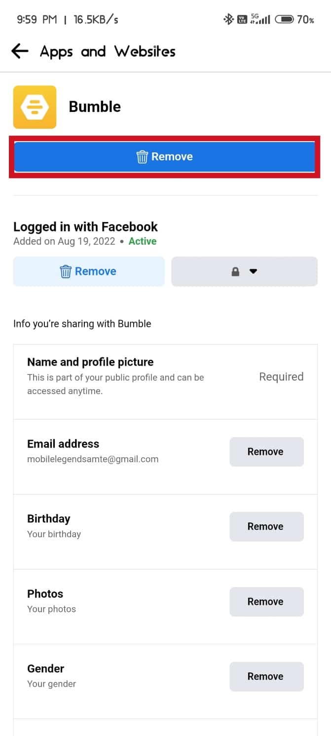 Tap on the Remove button | How to Reset Bumble