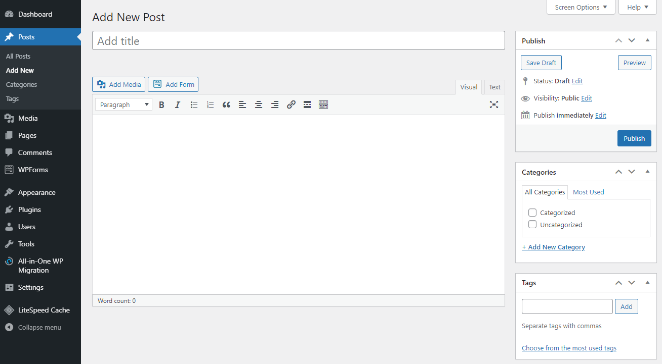 The WordPress classic editor