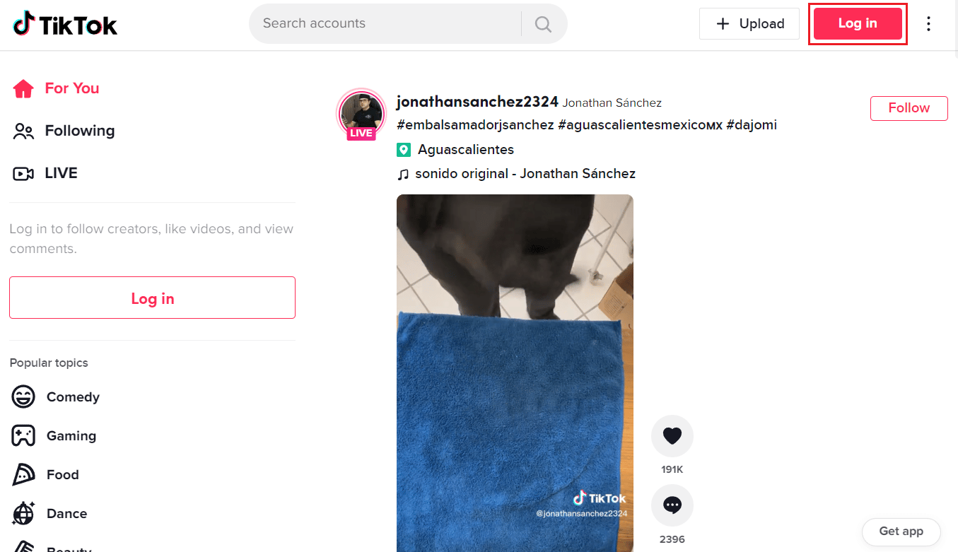 Click on the Log in option from the top right corner