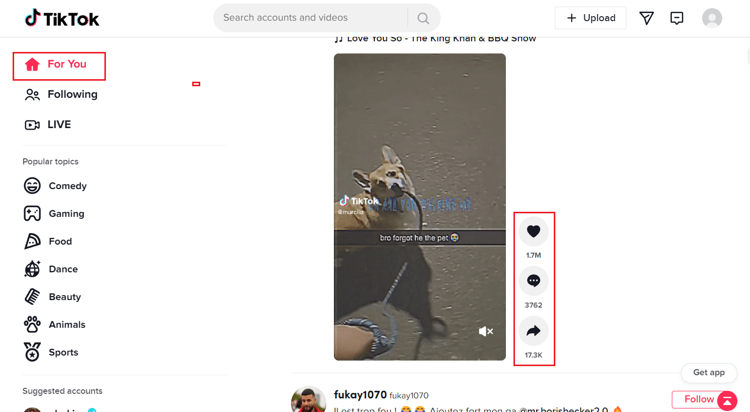 For You page - Like, Comment and Share icon