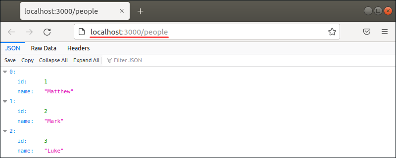 json database on localhost browser page