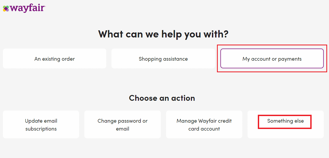 from the My account or payments section, click on the Something else tab | 