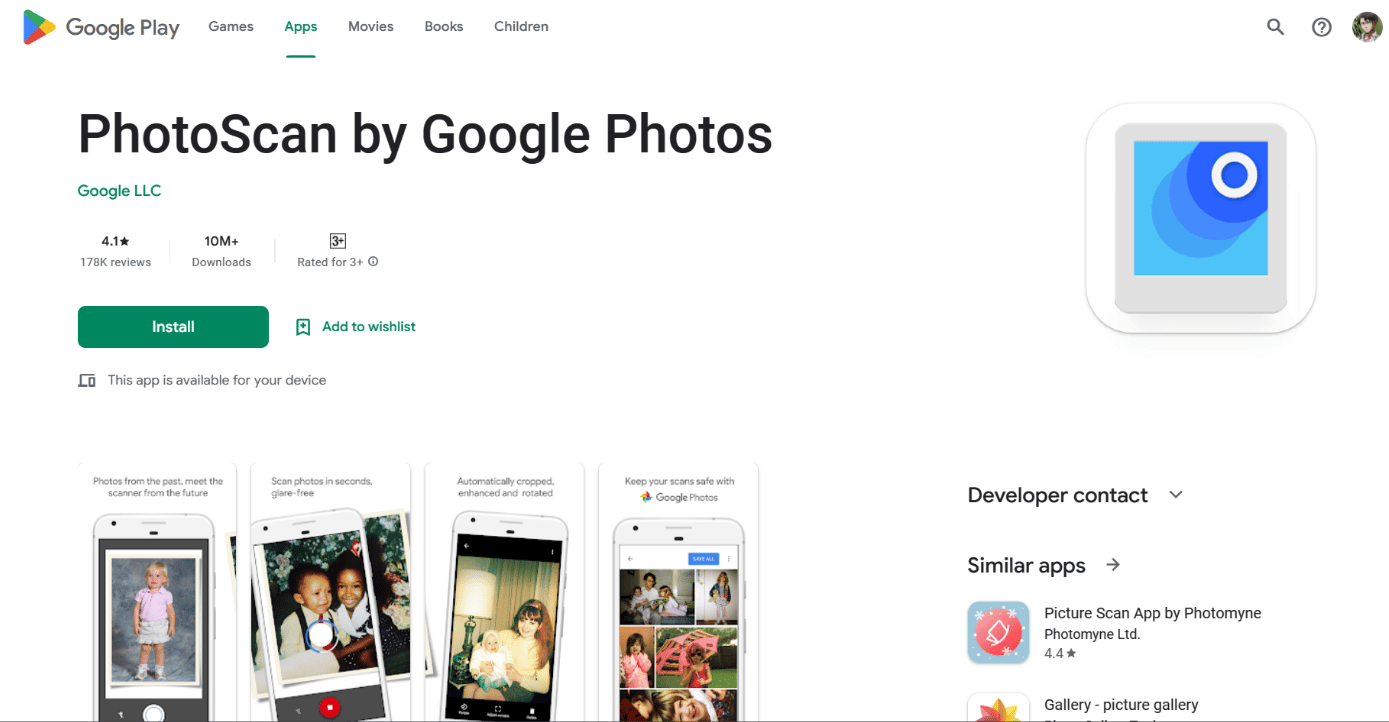 PhotoScan by Google in play store