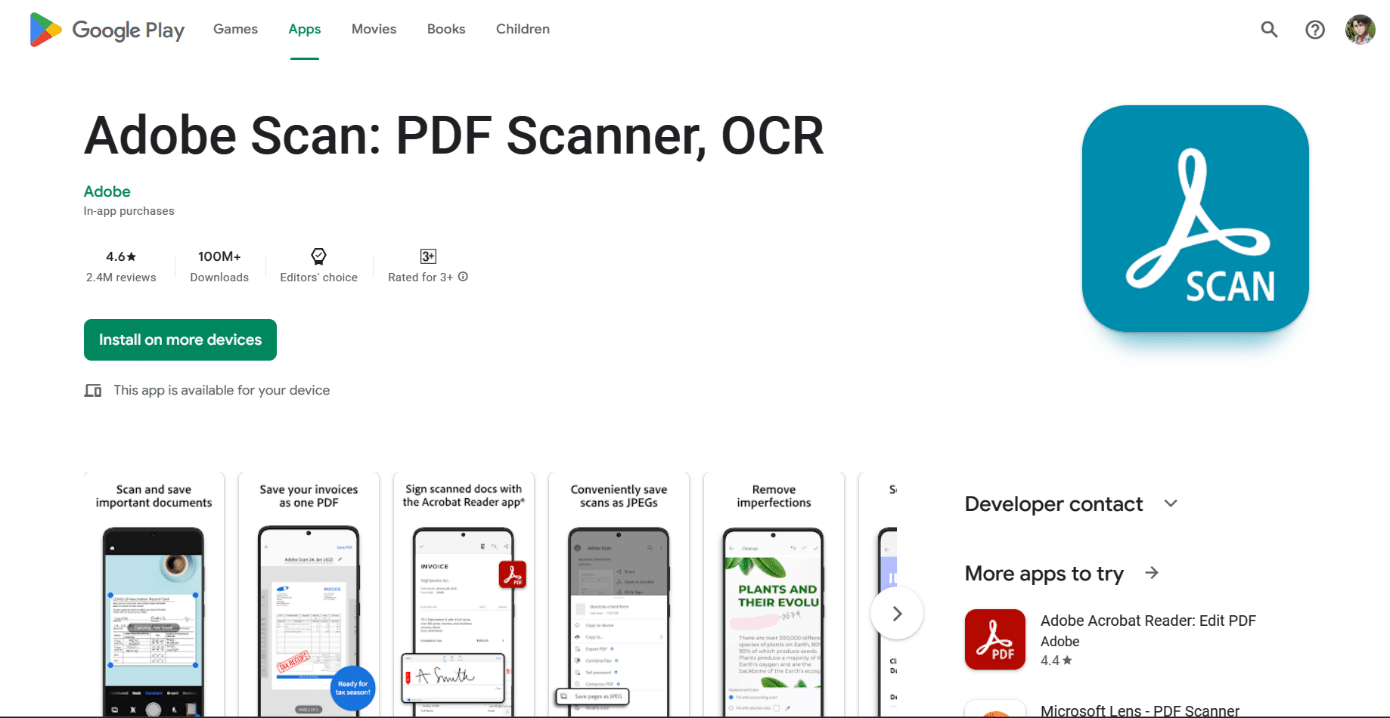 Adobe Scan in play store
