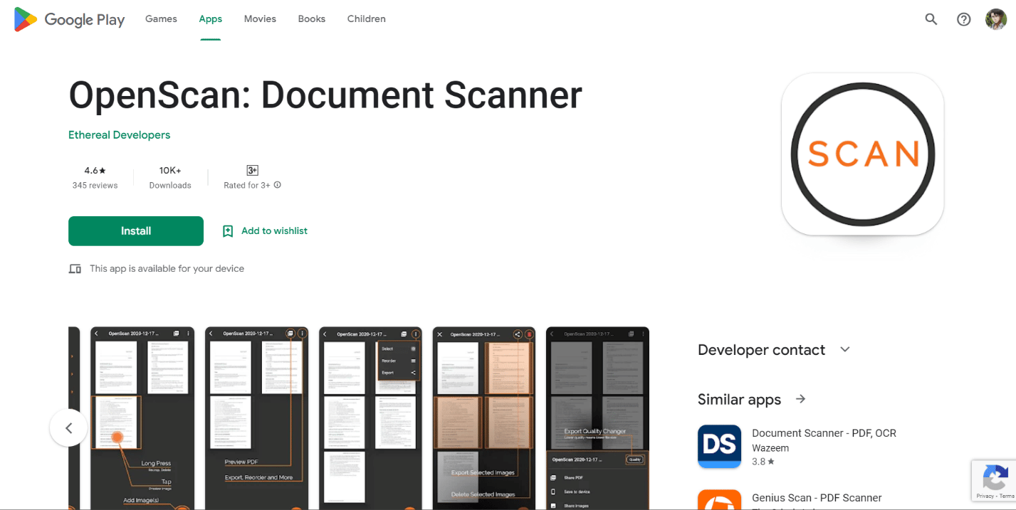 OpenScan in play store