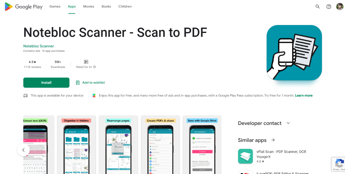 Notebloc Scanner in play store