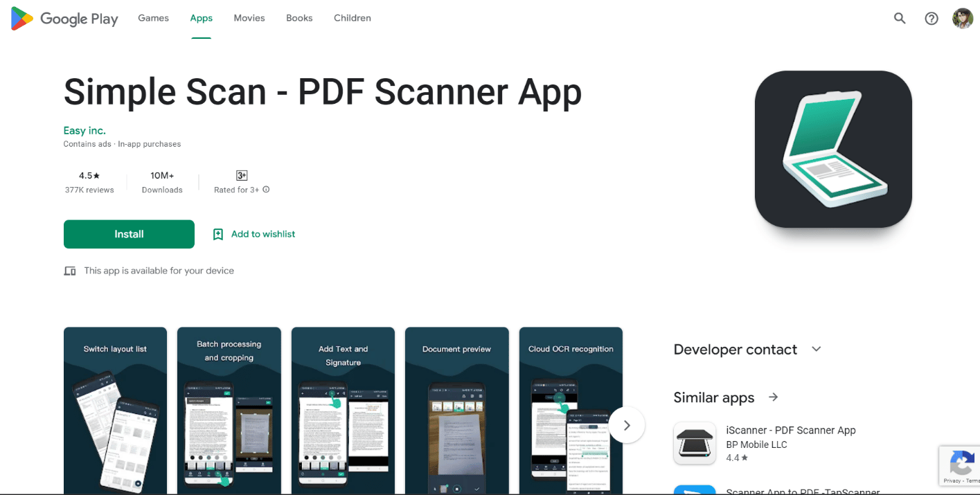 Simple Scan in play store