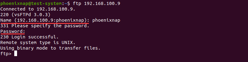 Connecting with the ftp command requires you to enter login credentials