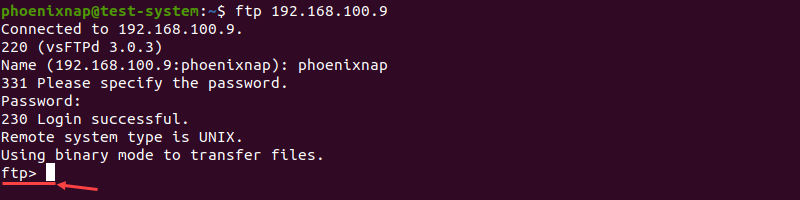 Successfully logging in activates the FTP interface