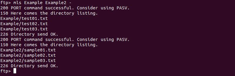 Listing the contents of multiple directories with the mls command