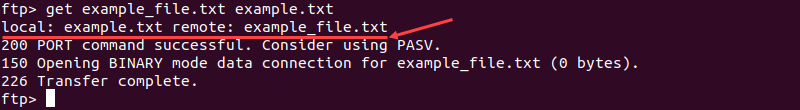 Transferring and renaming a file from the remote system to the local machine