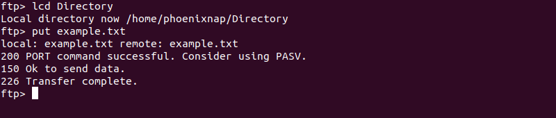 Transferring a file from a directory on the local machine to the remote system