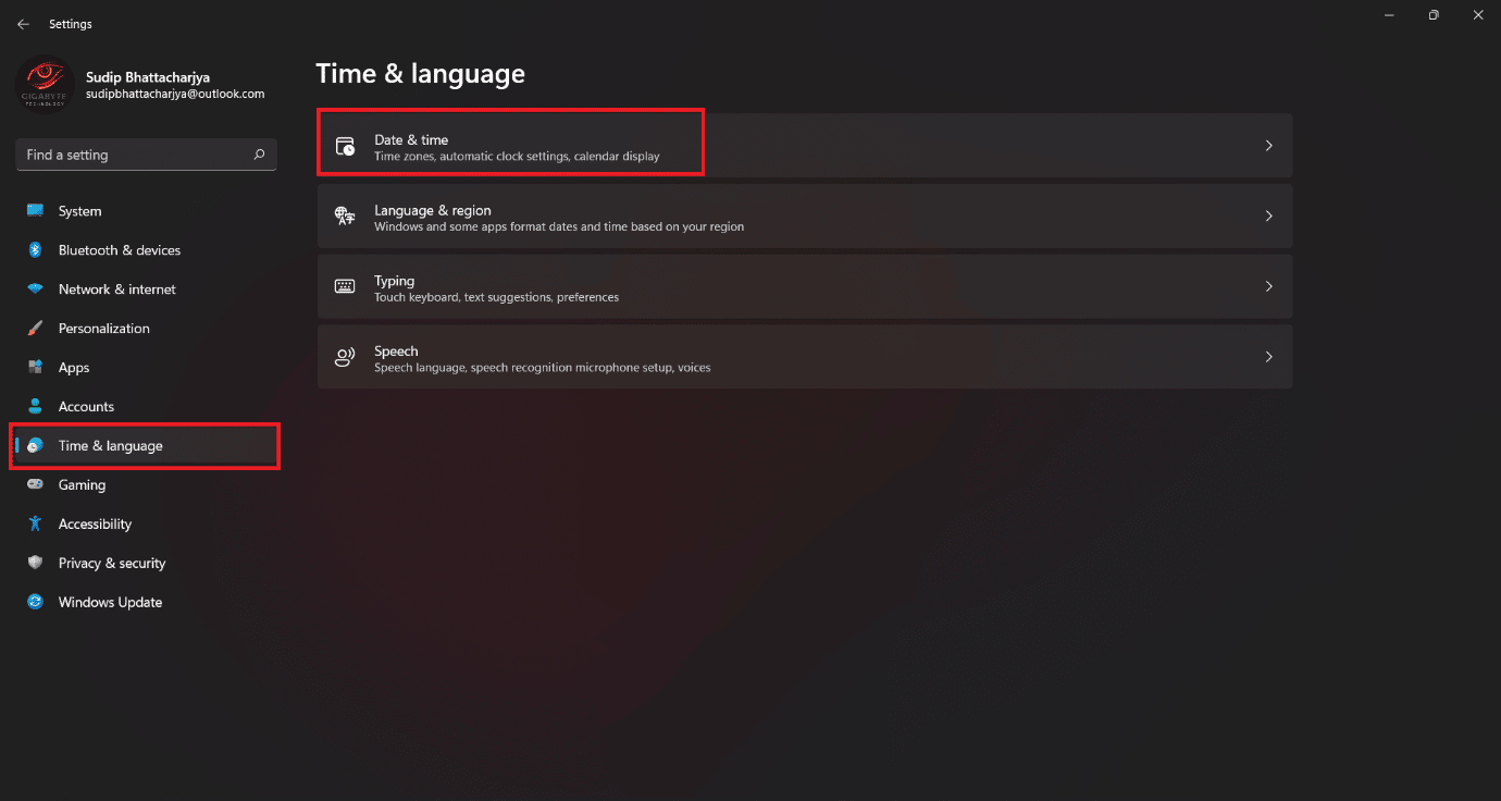Then locate time and language tab and select date & time from there. 