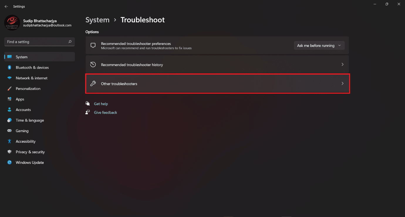 Now you have to select other troubleshooters