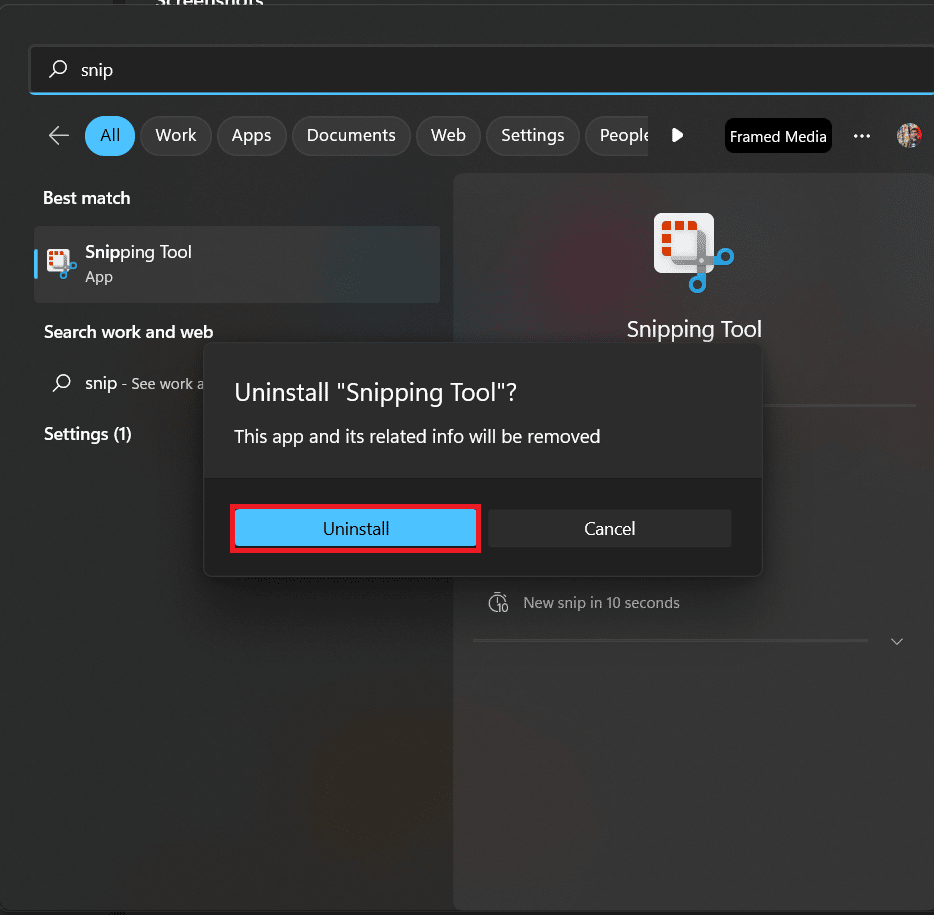 uninstall snipping tool