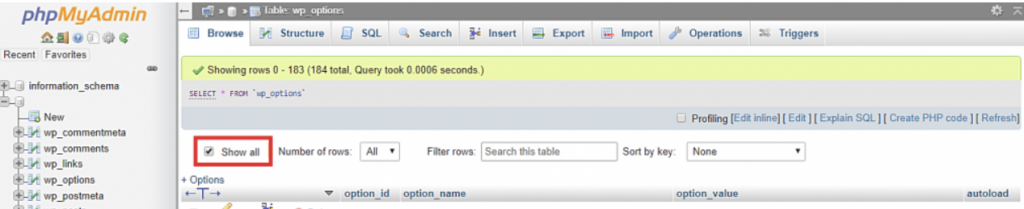 phpMyAdmin, expand your table’s content by checking the "Show all" option.