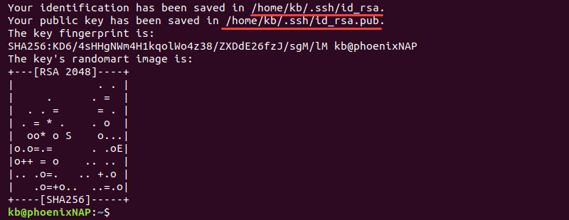 Terminal output of generated key pair