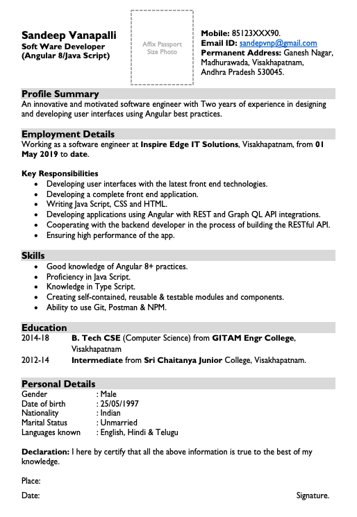 Resumes for Software engineers with 2 Years Experience in India