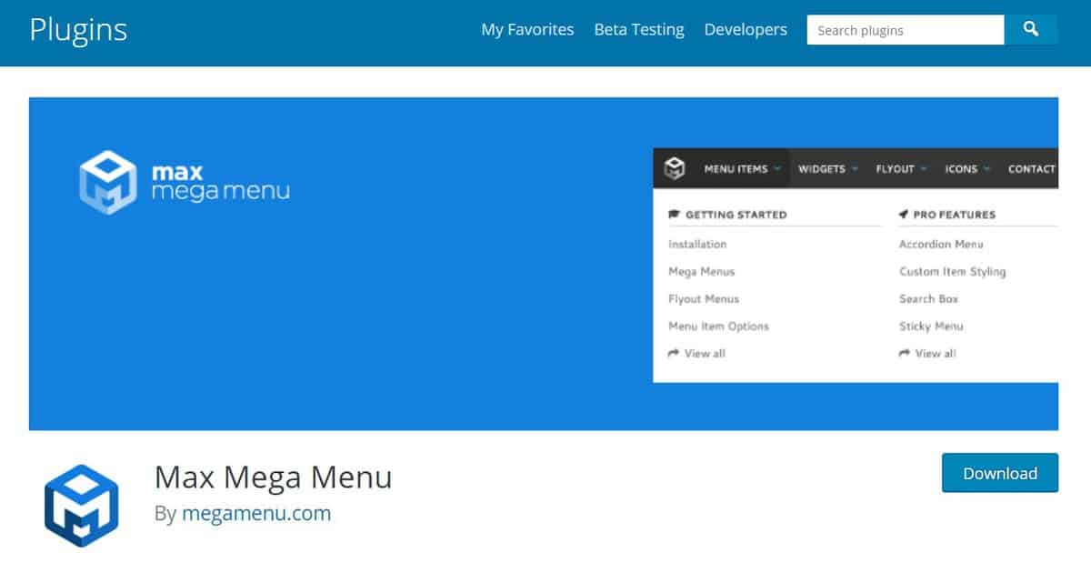 Max Mega Menu plugin