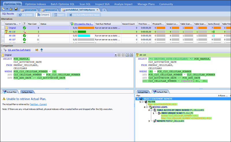 Optimizing a query in Toad for Oracle.