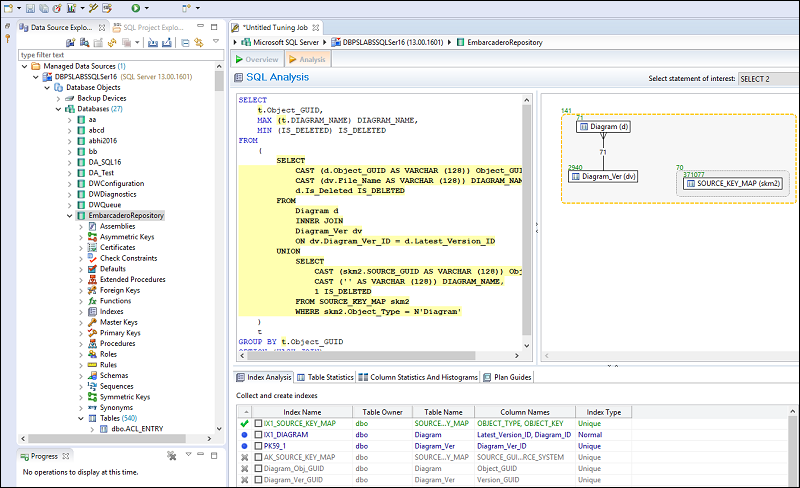 Query analysis and tuning in SQL Query Tuner for SQL Diagnostic Manager.