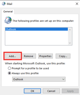 click on Add to create a new profile