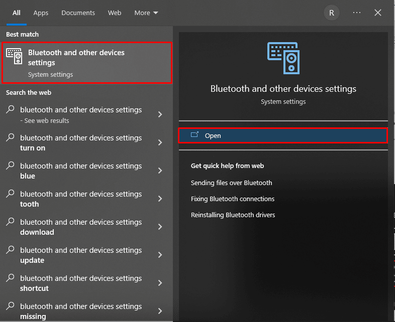 Click on Open Bluetooth and other devices