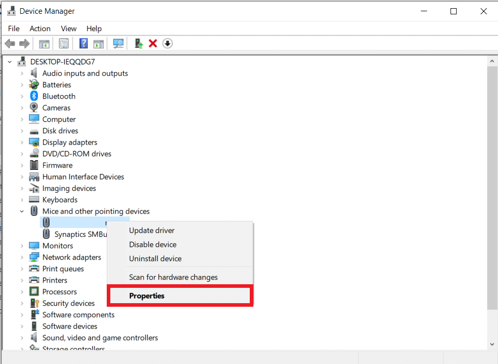 right click on the mouse and choose Properties from the menu