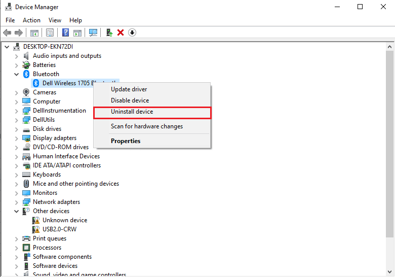 Click on Uninstall Device