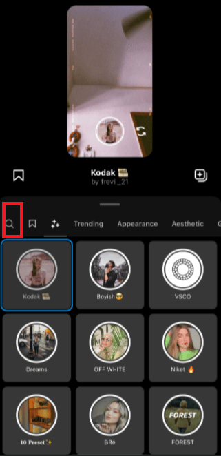 Now go to the search icon to search more Instagram filters