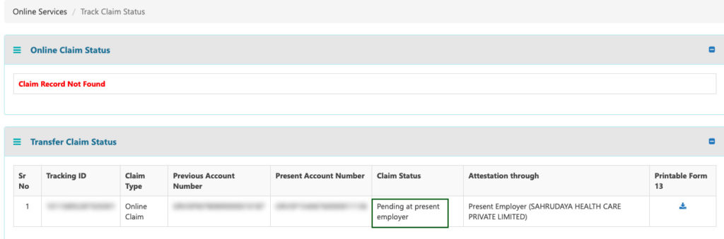 How to check PF transfer claim status online with tracking id