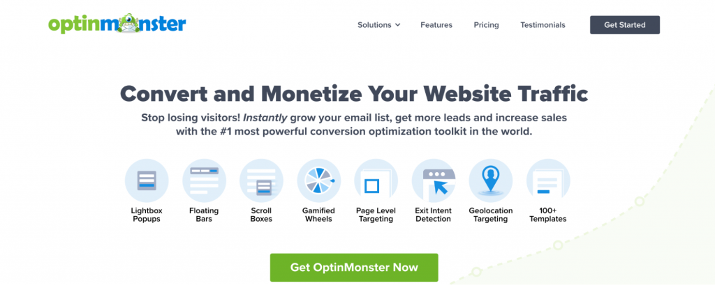 Homepage of the OptinMonster website