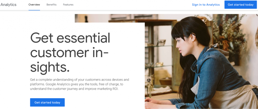Homepage of the Google Analytics website