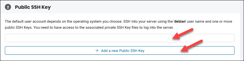 BMC portal public SSH key field.