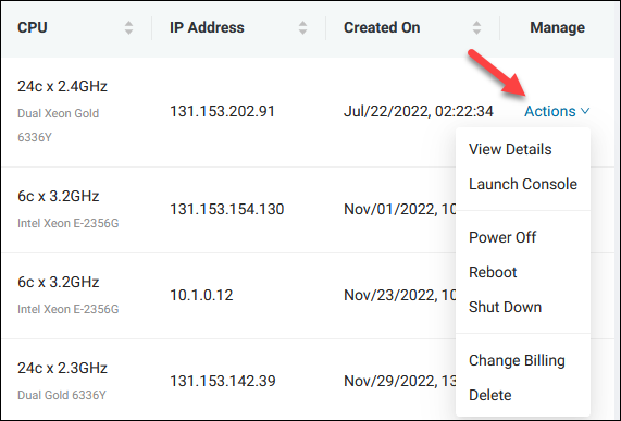 BMC view server actions options
