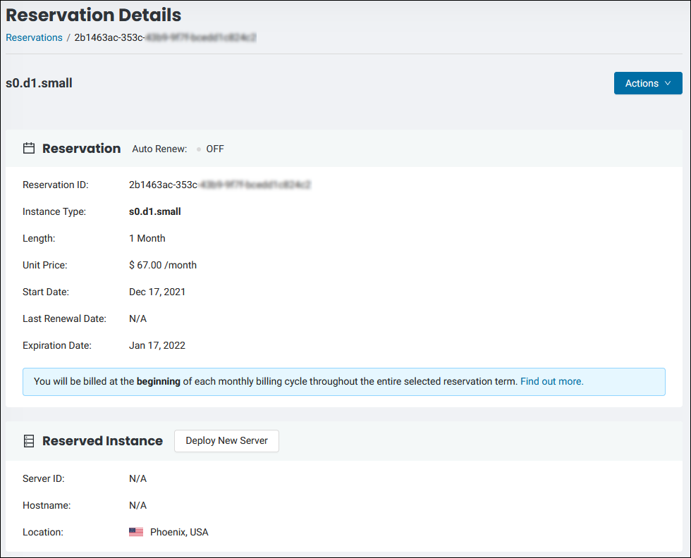 BMC Portal reservation details page