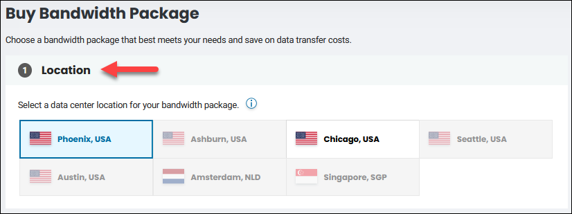 BMC Portal location selection for bandwidth package.