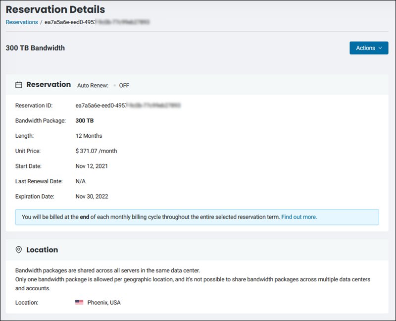 BMC bandwidth reservation details page.