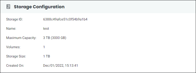 Storage configuration details UI